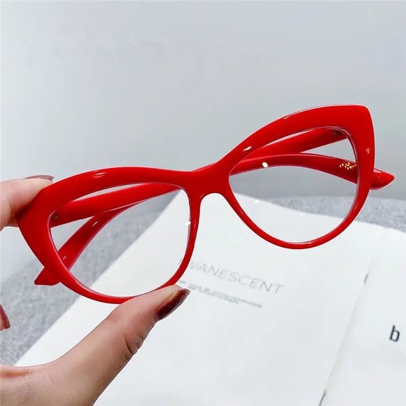 RED VINTAGE LOOK CAT EYE  FRAME BLUE LIGHT BLOCKING GLASSES.…NEW - Picture 2 of 12